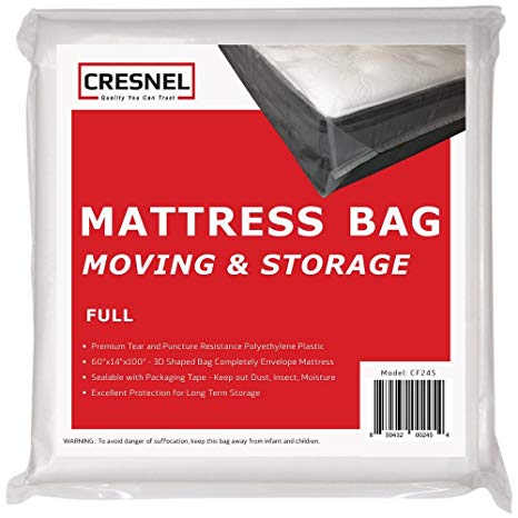 CRESNEL Mattress Bag for Moving & Long-term Storage - FULL size - Enhanced mattress protection with Super Thick Tear & Puncture Resistance Polyethylene