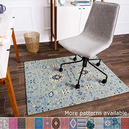 Anji Mountain Chair Mat Rug'd Collection, 1/2" Thick - For All Surfaces, Tabriz , Light Blue Tribal Floral