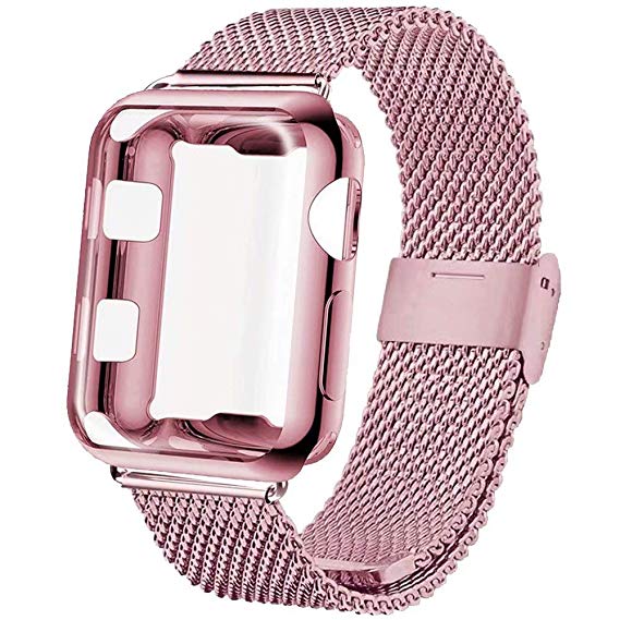 GBPOOT Compatible for Apple Watch Band 38mm 40mm 42mm 44mm with Screen Protector Case, Sports Wristband Strap Replacement Band with Protective Case Compatible Iwatch Series 4/3/2/1