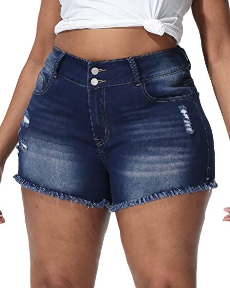 Gboomo Womens Plus Size Casual Denim Shorts High Waisted Distressed Jean Shorts Ripped Short Jeans