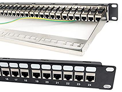 Detroit Packing Co. 24 Port CAT6A RJ45 Through Coupler Patch Panel with Back Bar, Wallmount or Rackmount, Compatible with Cat5, Cat5e, Cat6, Cat6A, UTP STP Cabling (CAT6a Shielded, 24-Port)