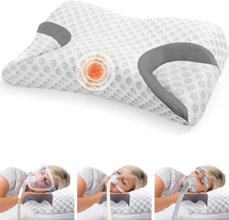 Memory Foam Pillow for CPAP Side Sleeper, IKSTAR 3.0 CPAP Pillow for Neck Support Relief Neck Pain Suit for All CPAP Masks User, Nasal Pillows for Side Back Sleepers - Reduce Air Leaks & Mask Pressure