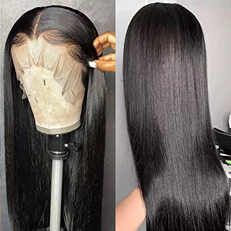 ISEE Hair Lace Front Wigs Human Hair 13x4x1 T Part Straight Transparent Lace Frontal Wigs for Black Women Human Hair 180% Density Pre Plucked with Baby Hair Full and Thick Natural Color 20inch