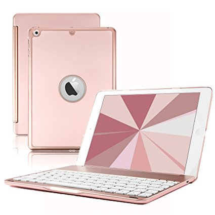 New iPad 9.7 Keyboard Case,Dingrich 7 Color Backlit Aluminum [Built in Stand] Bluetooth Keyboard Case for New iPad 9.7 inch 5th Generation iPad (NOT for iPad Pro 9.7) (Rose Gold)