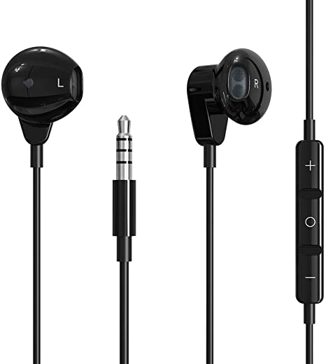 Noise Cancelling in-Ear Wired Headphones Earphones 3.5mm Audio Jack Ear Buds with Mic Volume Control for Samsung Note 9 S10 Plus A20 / LG Stylo 6 V60 ThinQ/Motorola G8 Plus G7 Power Pixel 3a (Black)