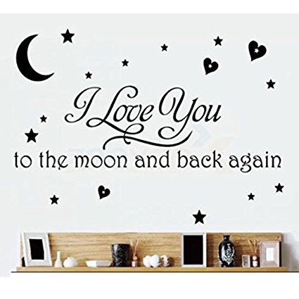 LOVE Quotes Wall Decor Wall Art I LOVE YOU To The Moon And Back Black Words Wall Sayings Quotes Easy Apply Wall Sticker Wall Art for Children Bedroom Baby Nursery Home Decor -black by Rondaful