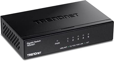 TRENDnet 5-Port Gigabit Desktop Switch, TEG-S51, 5 x Gigabit RJ-45 Ports, 10Gbps Switching Capacity, Fanless Design, Metal Enclosure, Lifetime Protection, Black