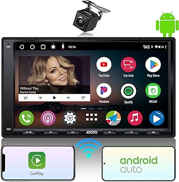 ATOTO A6PF 7" Double-DIN Android Car Stereo, Wireless CarPlay Android Auto, GPS Tracking, in-Dash Navigation, Dual BT, WiFi/BT/USB Tethering, 2G 32G, HD LRV Input with Backup Cam, Mic, A6G2A7PF-S01