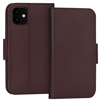 FYY Case for iPhone 11 6.1”, Luxury [Cowhide Genuine Leather][RFID Blocking] Wallet Case, Handmade Flip Folio Case Cover with [Kickstand Function] and[Card Slots] for Apple iPhone 11 6.1” Brown