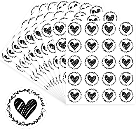 500 Pieces Heart Envelope Seals, Heart Stickers, Clear Bronzing Heart Stickers 1.26 Inch Round Sealing Sticker for Wedding Invitation Card Envelope Valentine's Day Bridal Shower Favor (Black)