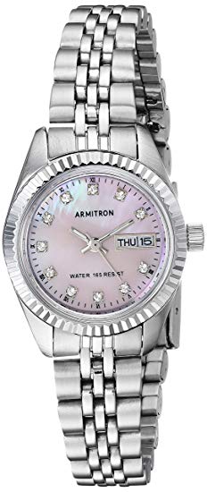 Armitron Women's Crystal Accented Silvertone Pink Mother of Pearl Dial Watch