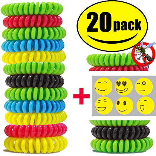 STURME 20 Pack Natural Mosquito Repellent Bracelets wristband wrist band Waterproof Bug Insect Protection up to 300 Hours, No Deet, Pest Control for Kids Adults