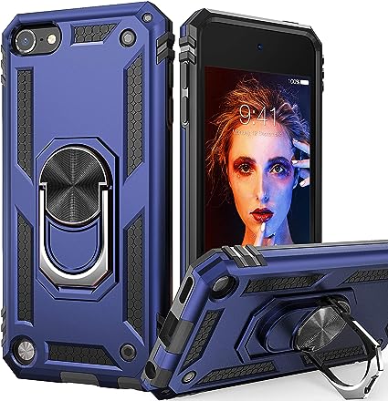 iPod Touch 7 Case, iPod Touch 6 Case with Car Mount,IDweel Hybrid Rugged Shockproof Protective Cover with Built-in Kickstand for Apple iPod Touch 5 6 7th Generation, Blue