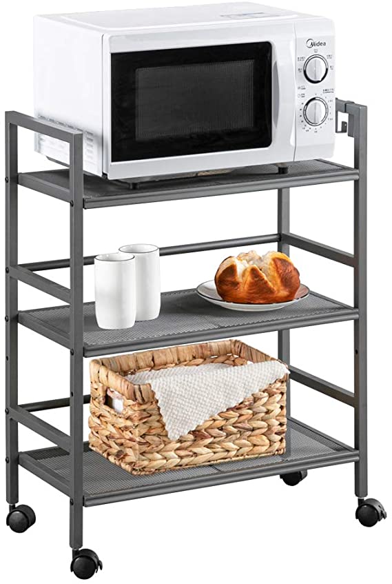 ROVSUN Multiuse 3-Tier Metal Kitchen Bakers Rack,Microwave Storage Rack Oven Stand with Mesh Panel, Storage Organizer Workstation Industrial Style, (27.4" x 23.1" x11.6")