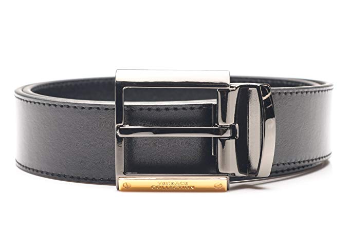 Versace Collection Men's Black Leather Adjustable Belt 202