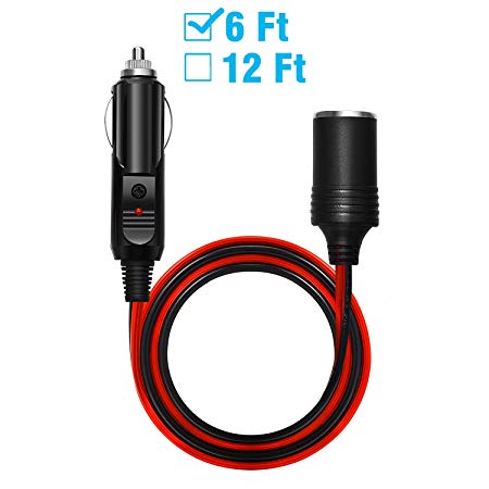 [UL Listed]Chanzon Pure Copper 6Ft Cigarette Lighter Extension Cord 12V 16AWG Heavy Duty Cable 15A Fused Auto DC Power Plug 12 24 Volt for Car Tire Inflator Cleaner Male Female Socket Adapter