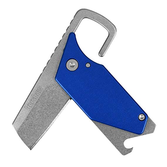 Kershaw Pub, Blue Multifunction Pocket Knife (4036BLUX) with 1.6 Inch 8Cr13MoV Stonewash Blade and Black Handle, Includes a Screwdriver Tip, Pry Bar, Key Chain Attachment and Bottle Opener