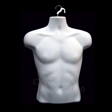 EZ-Mannequins CS-P78-W XS158-W Male Torso Body Mannequin Form (Waist Long) White