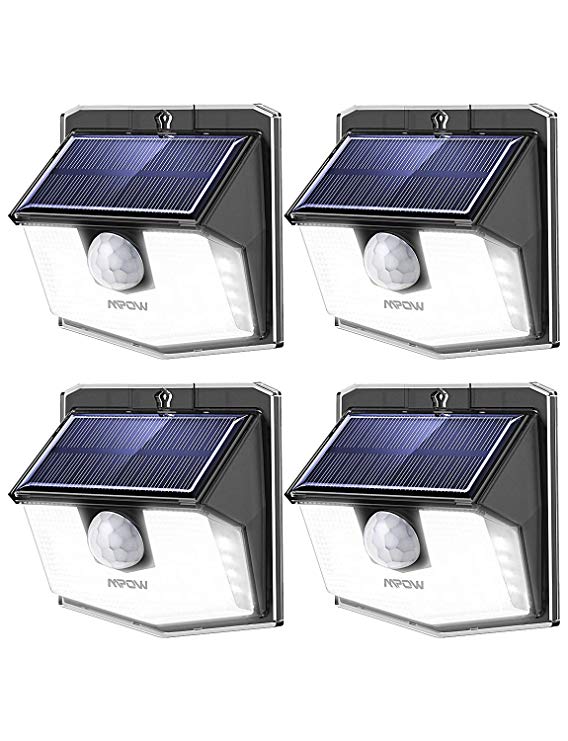 Mpow 30-LED Solar Lights Outdoor Motion Sensor Lights with 19.5% High-efficient Solar Panel, IP65 Waterproof, 270° Wide Illumination Angle, PIR Motion Sensor, Easy to Install, For Front Door,Yard,Garden,Garage,Fence-4 PACK