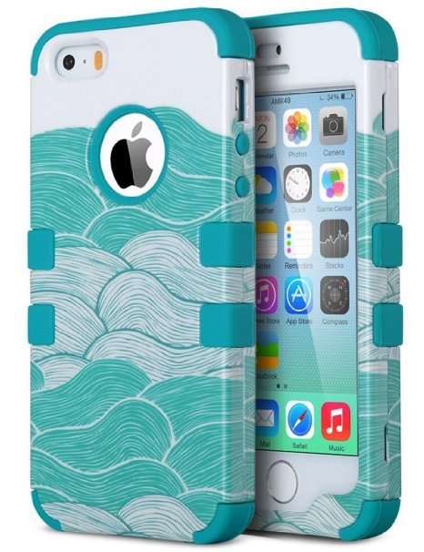 iPhone SE Case, iPhone 5S Case, ULAK Anti Slip iPhone 5 Case Dust Scratch Shock Resistance Protective Cover for Apple iPhone SE 5S 5 with Hybrid High Soft Silicone   Hard PC Case (Ocean-Blue)