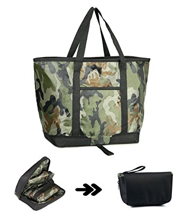 XMBEDERT Insulated Picnic Cooler Bag Collapsible Grocery Cooler Tote Reusable Lunch Bag For Men and Women,Large,Camo