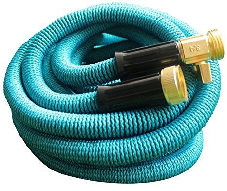 2017 Improved Design, Strongest Expandable Garden Hose with Triple Layer Latex Core, 48 Ply Extra Strength Cover and Brass Connectors, by Golden Spearhead, 100-Feet, Aqua