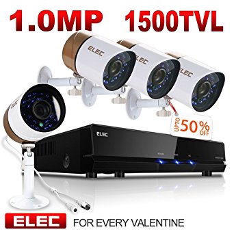 ELEC 1500TVL 960H 8CH HDMI DVR Video CCTV Security Camera System Outdoor/Indoor IR-CUT Night Vision 4 Cameras Surveillance Kit, IP66 Weatherproof, NO Hard Drive