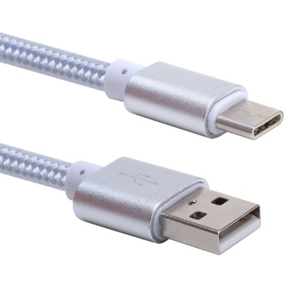 TecBillion USB Type C 6.6 Ft (2M) Braided Charging Cable with Reversible Connector for New Macbook 12 inch, Google Nexus 5X, Nokia N1 Tablet, ASUS ZenPad S 8.0 and Other Devices with USB C, Sliver