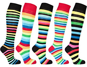 Socks n Socks-Women 5-Pairs Luxury Cotton Colorful Cool Fun Knee high Socks