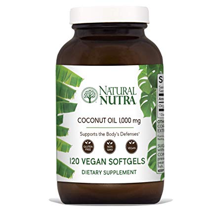 Natural Nutra Organic Non-GMO Virgin Coconut Oil Capsules with Lauric Acid and Monolaurin, Medium Chain Triglycerides (MCT) Supplement for Hair Growth, Weight Loss, Energy, 1000 mg, 120 Vegan Softgels