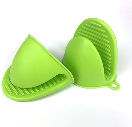 ZXFYE Silicone Cooking Gloves Silicone Pot Holder Mitts Heat Insulation Finger Protector Pinch Grips Kitchen Heat Resistant Gloves (1 Pair) (Green)