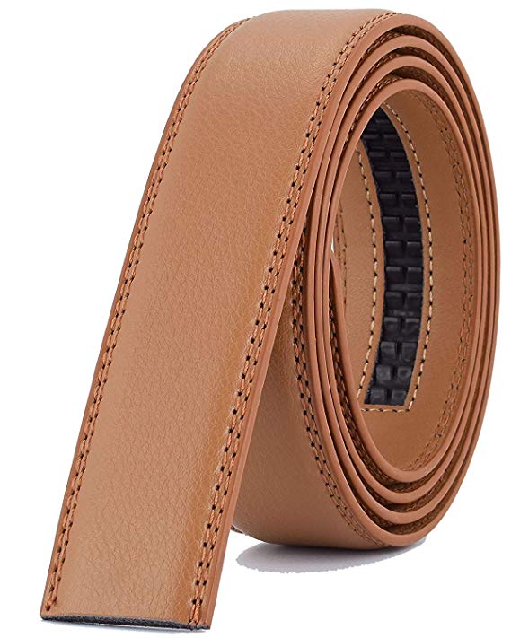 XDeer Men's Leather Belt Strap - Ratchet Belts without Buckle 1 3/8" Wide