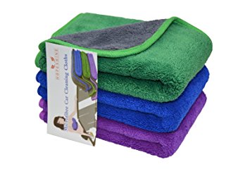 Hope Shine Microfibre Car Cleaning Cloths Buffing Wax Polish Towels Thick Car Wash Auto Detailing Towel (40X40cm 3-Pack dark blue purple green)