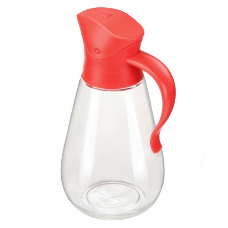 AmyRT 550ml Non Drip Glass Oil Vinegar Bottle Cruet with Automatic Open & Closed Pourers Red