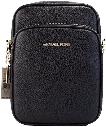 Michael Kors Women's Crossbody, M, Solid Black/Gold, Jet Set Travel Medium Crossbody