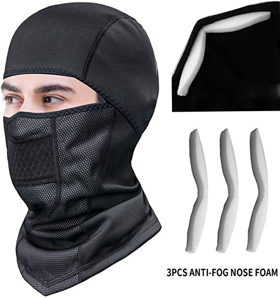 TEUME Balaclava Face Mask Ski Mask Winter with ANTI-FOG Nose Pads for Men Women Motorcycle Running Full Face Cover Masks Windproof Neoprene with Micro-Polar Fleece Masks (Black)