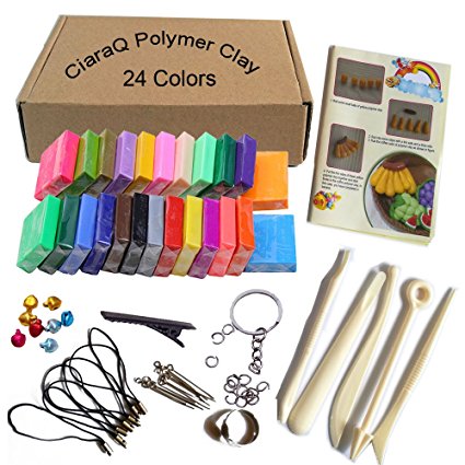 Polymer Clay CiaraQ 24 Colors Oven Bake DIY Colorful Clay Safe and Nontoxic Soft Moulding Craft Set, Best Gift for Children (600g)