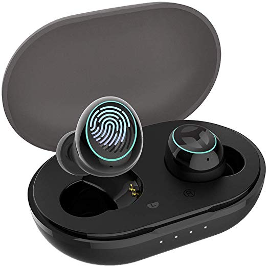 Bluetooth 5.0 Deep Bass True Wireless Earbuds Built-in Microphone, Tranya B530 Touch Control Sports Wireless Headphones, 6-8 Hours Continuous Playtime, 60 Hours Total Playtime with Charging Case