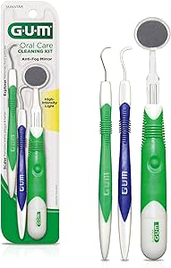 GUM Oral Care Dental Cleaning Kit, Dental Mirror with Light, Explorer Pick, and Dental Scaler, Professional Quality Stainless Steel Dental Tools, Easy-Grip Handle (6pk)