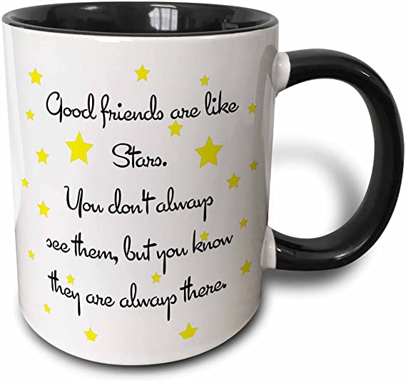 3dRose Good Friends Are Like Stars Two Tone Mug, 11 oz, Black