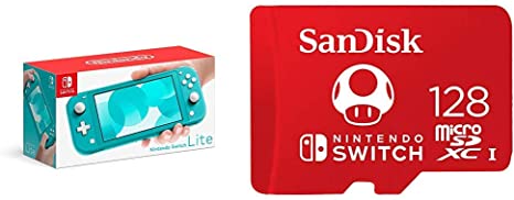 Nintendo Switch Lite - Turquoise with SanDisk 128GB MicroSDXC UHS-I Card for Nintendo Switch