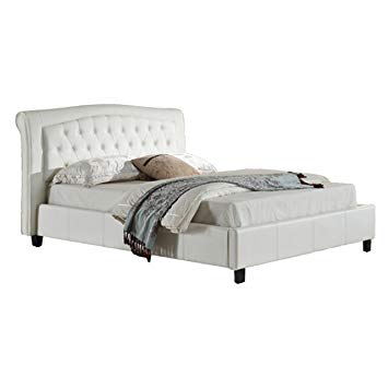 Milton Greens Stars Darcy PU Platform Bed with Tufted Headboard, Queen, White