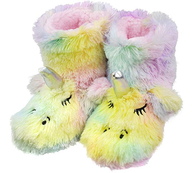 Girls/Kids Cute Unicorn Indoor Outdoor Slippers with Plush Fleece Warm Colorful Slip-on Booties