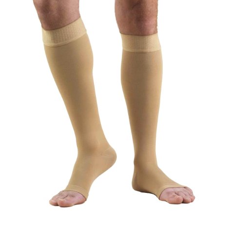 Truform 0844 Compression Stockings Below Knee Stay Up Top Open Toe 30-40 mmHg Beige 3X-Large