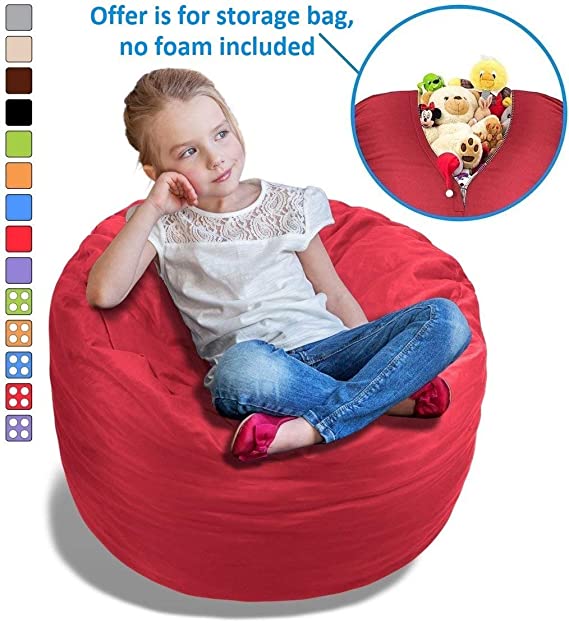 BeanBob Stuffed Animal Bean Bag - Kids Stuffed Animal Storage Bag Chair - Pouf Ottoman for Toy Storage 2.5ft, Red with Polka Dots