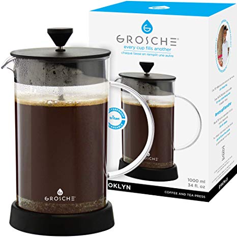 GROSCHE Brooklyn Shatterproof French Press BPA Free Tritan 1000 ml, 34 oz, 8 cup Unbreakable French Press for coffee tea or cold brew