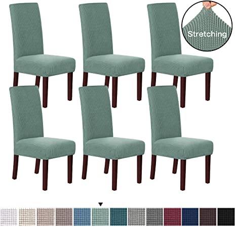 H.VERSAILTEX Stretch Dining Chair Covers Chair Covers for Dining Room Set of 6 Parson Chair Covers Slipcovers Chair Protectors Covers Dining, Feature Textured Checked Jacquard Fabric, Sage