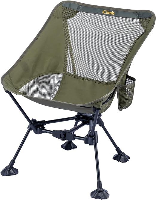 iClimb Ultralight Compact Camping Folding Beach Chair with Anti-Sinking Large Feet and Back Support Webbing (Green - Triangular Frame)