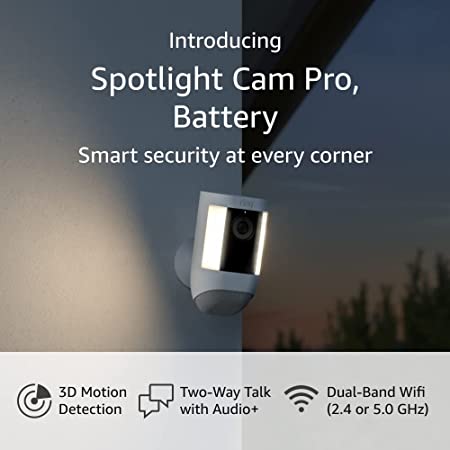 Introducing Ring Spotlight Cam Pro, Battery | 3D Motion Detection, Two-Way Talk with Audio , and Dual-Band Wifi (2022 release) - White