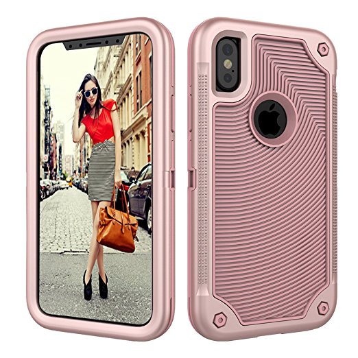 iPhone X Case,Dake 3-Layer Defender Heavy Duty Shockproof Full-body Protective Case for Apple iPhone X 2017 Release Rose Gold
